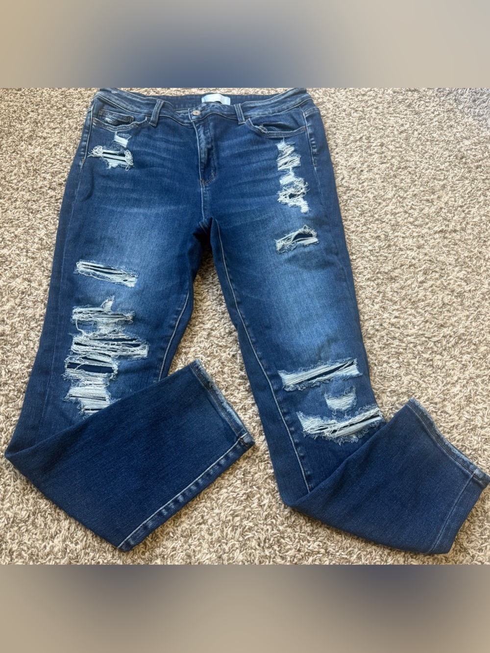 VERVET BY FLYING MONKEY Distressed Dark Blue Straight Leg Jeans